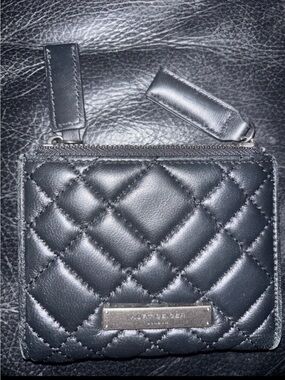 Kurt Geiger Black Quilted Leather Zip Card Pouch